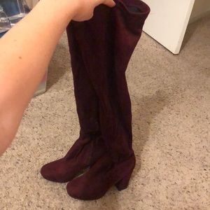 Maroon Thigh High Heeled Boots